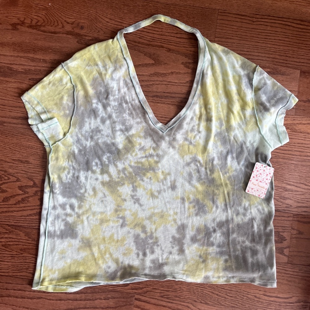 NWT Free People All Mine Tie Dye Tee Cotton V-Neck Oversized Sea Green Small